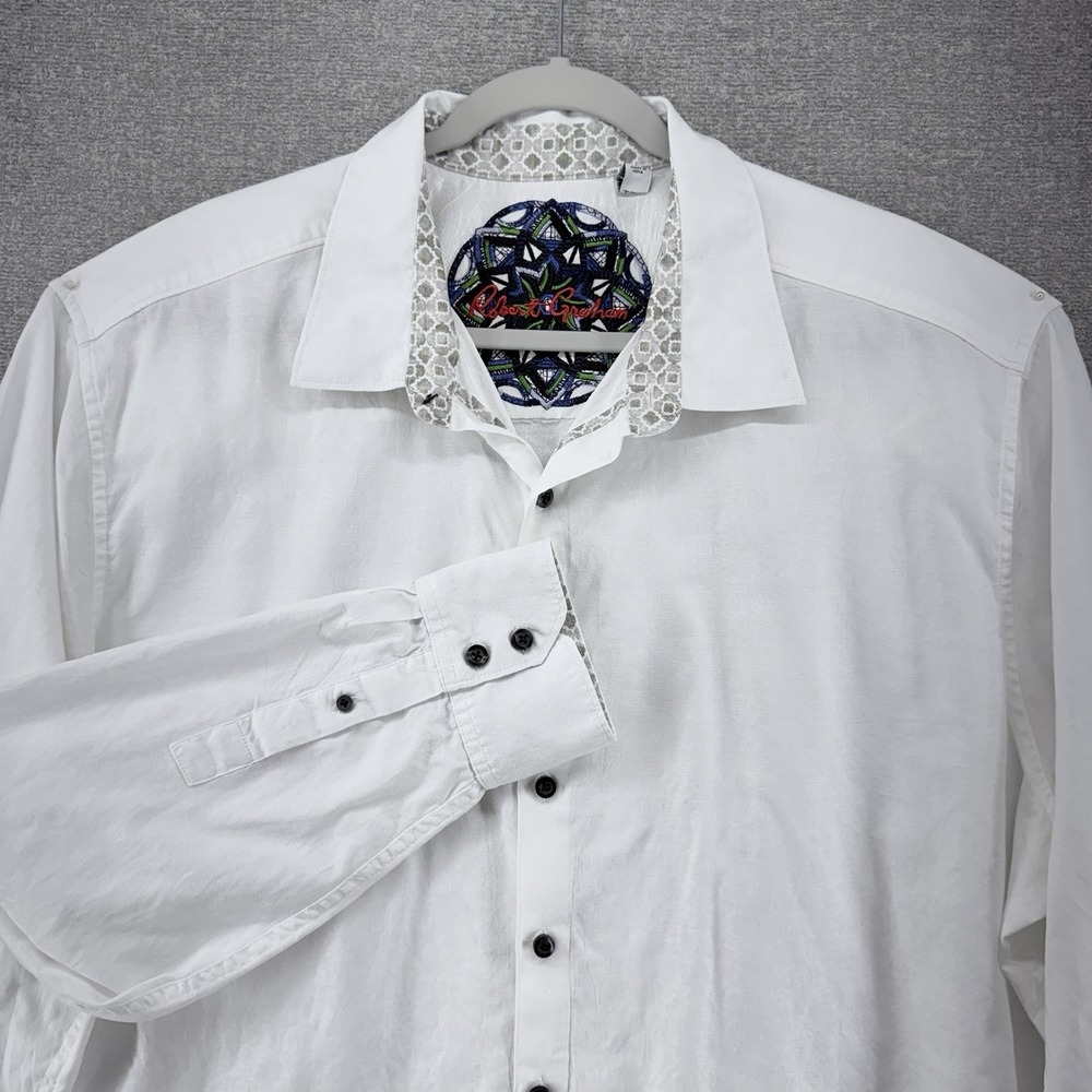 Robert Graham Long Sleeve Flip Cuff Shirt Men Size 2XL White Butto Casualn Up